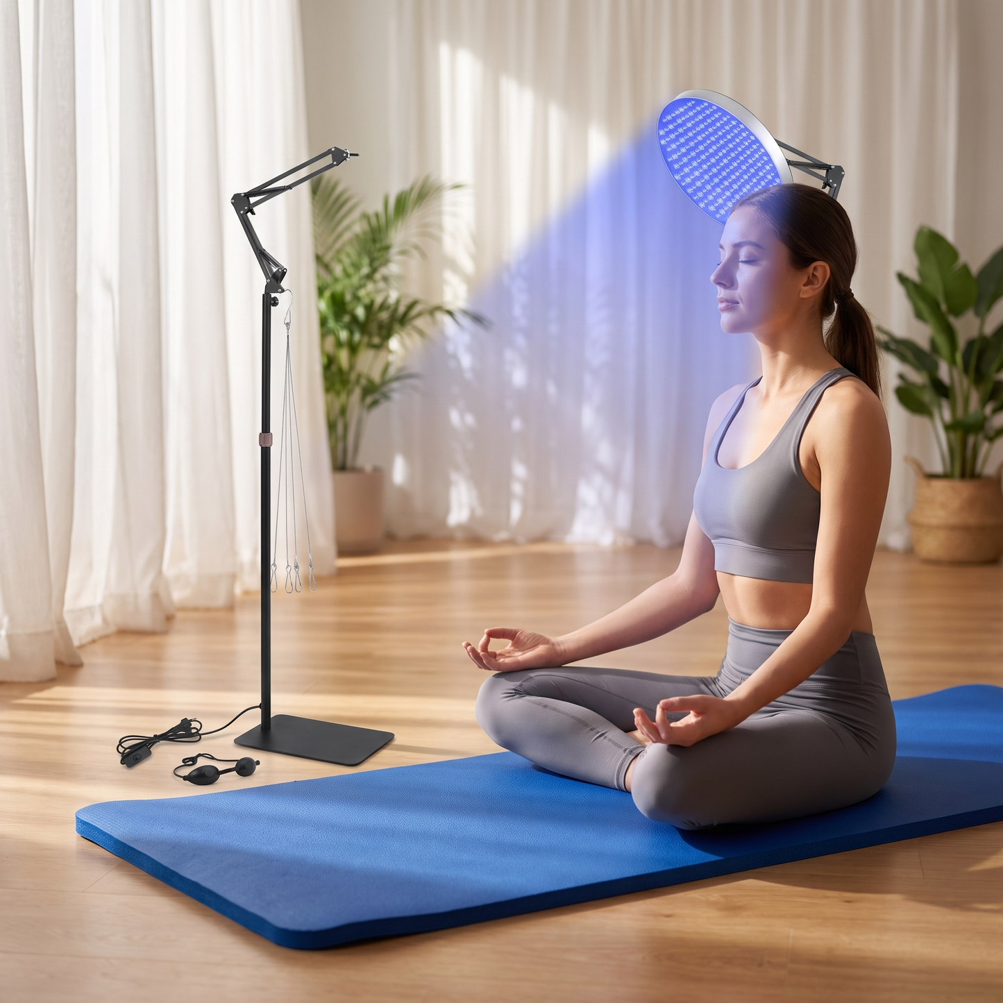 Round 460nm Blue‑light LED Therapy Light, 50W Tanning & Skin Care Device for Home & Beauty Salon