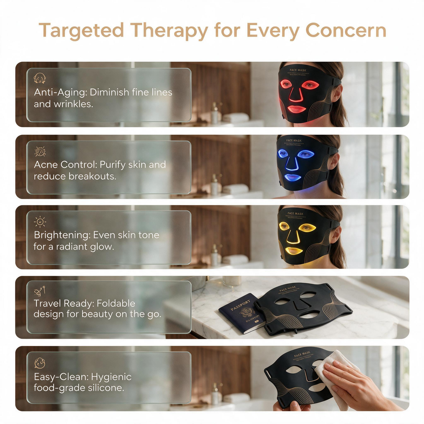 7 Color LED Light Therapy Face Mask 309 LEDs Rechargeable Silicone Photon Mask 3 Levels Red Light Skincare Home Use