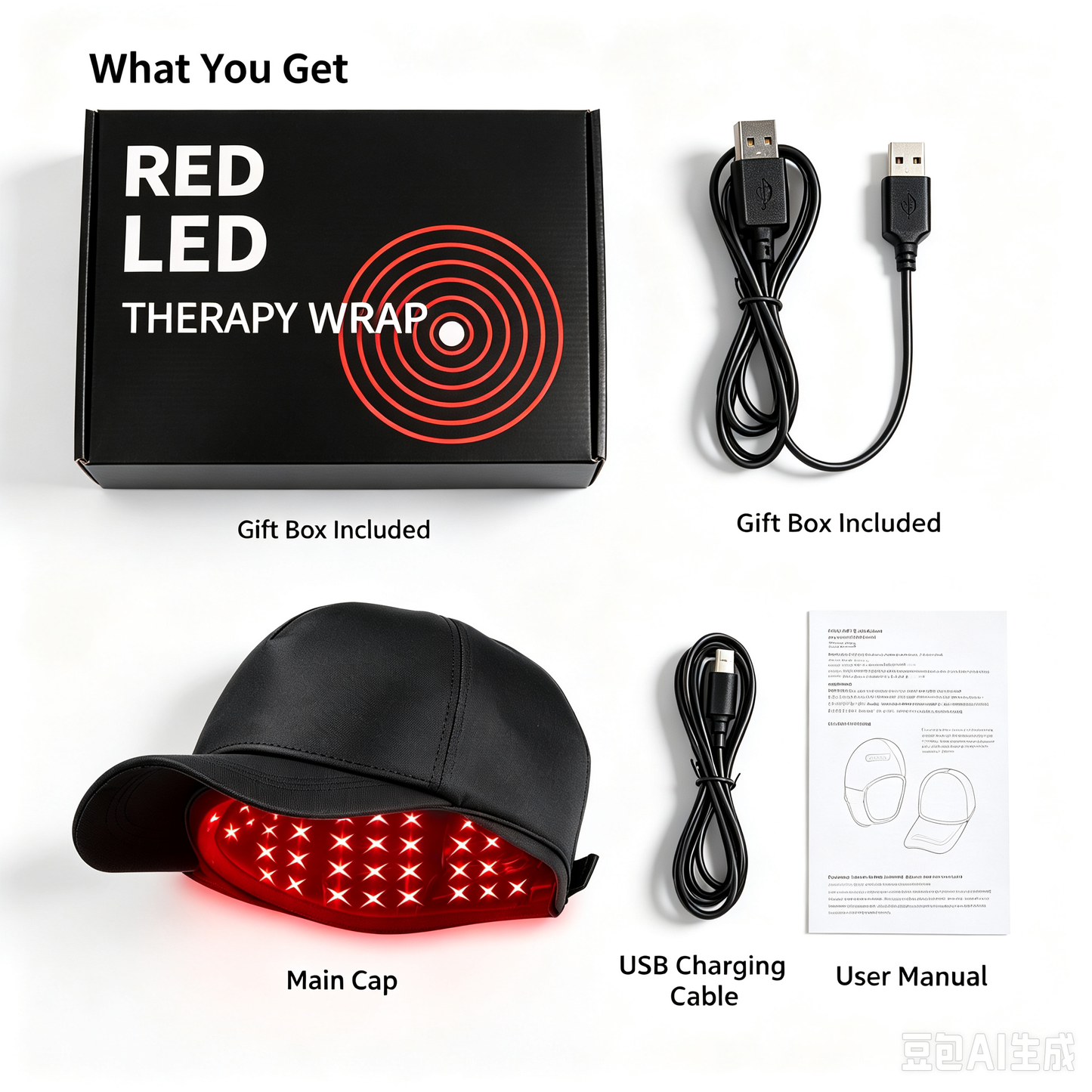 Wireless Red‑Light Hair Growth Cap,300 LED Chips,660nm+850nm Scalp Therapy Hat,3‑Level Brightness Timing Hair‑care Device