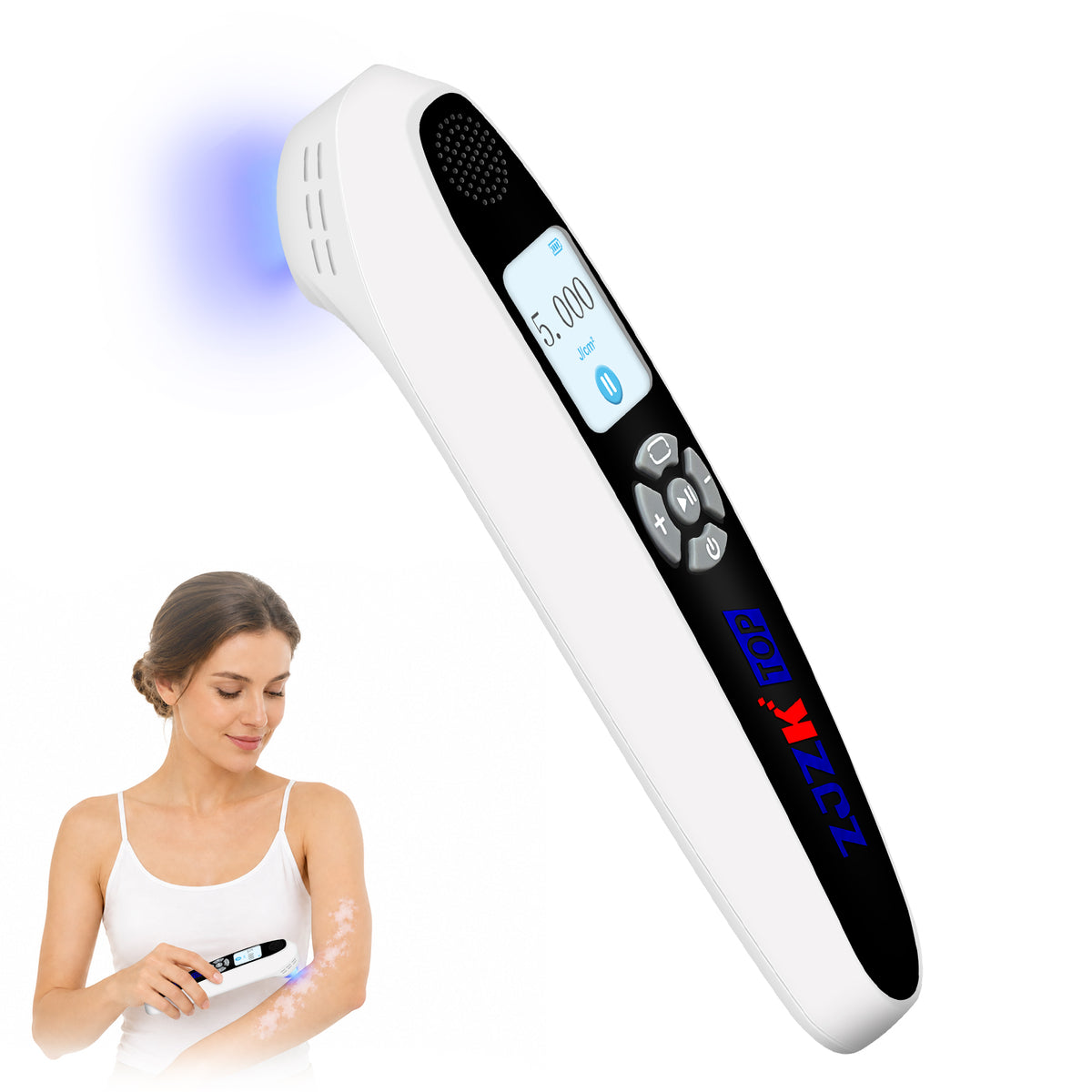 ZJZKTOP 308nm Excimer UVB Light Therapy Device, Handheld Targeted Phototherapy Lamp for Vitiligo, Psoriasis & Eczema, Rechargeable Portable Home Skin Treatment