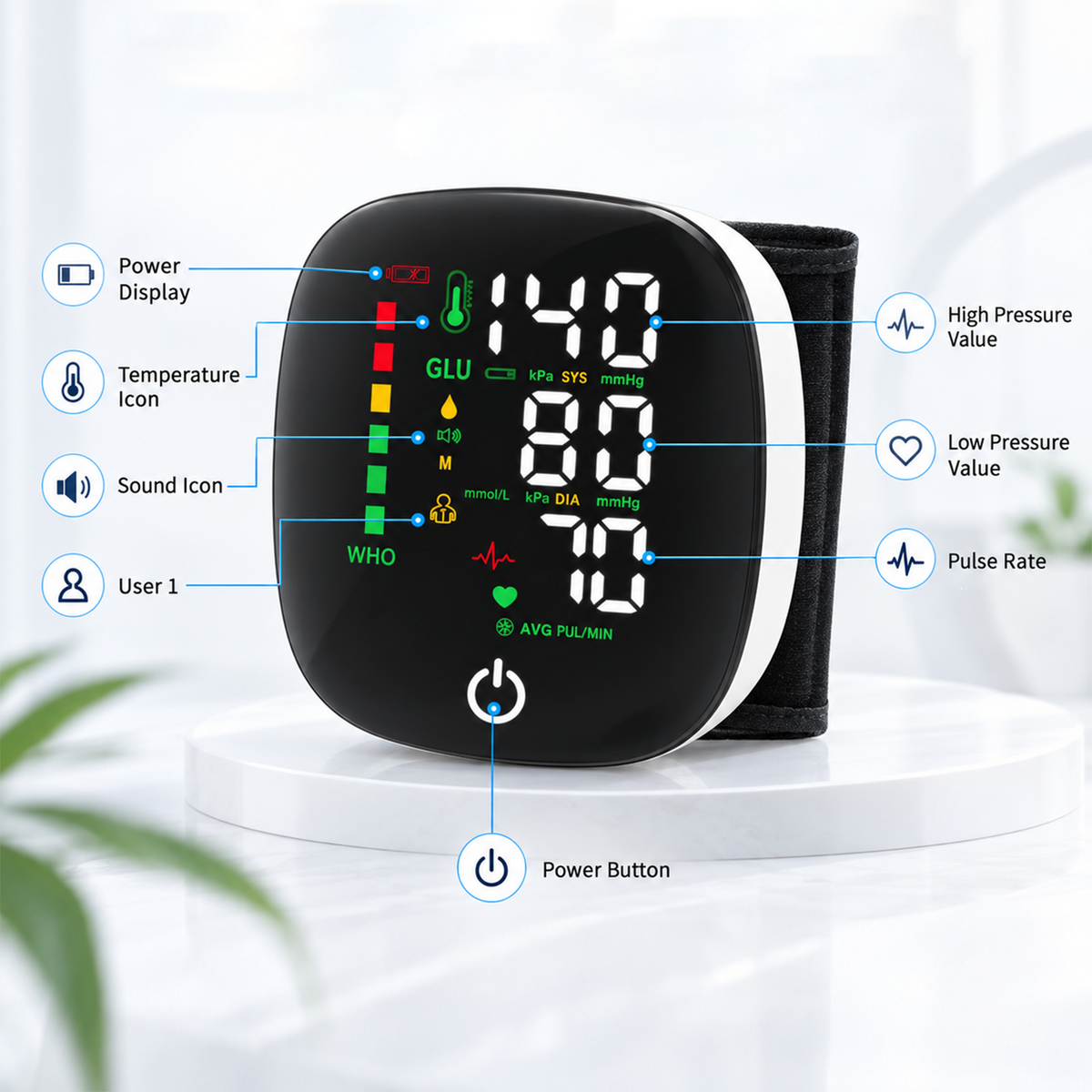 Dual User Memory Automatic Digital BP Wrist Blood Pressure Monitor