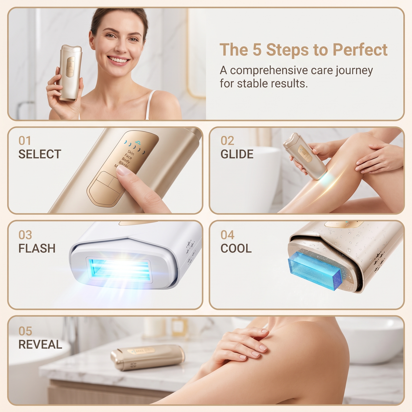 Ice‑Cool IPL Hair Removal Device, Painless Laser Hair Remover for Face, Body, Bikini Area, At‑Home Permanent Hair Removal Machine